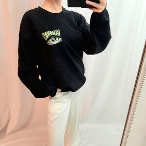 Gildan Black Crew Neck Sweater with Green Embroidery